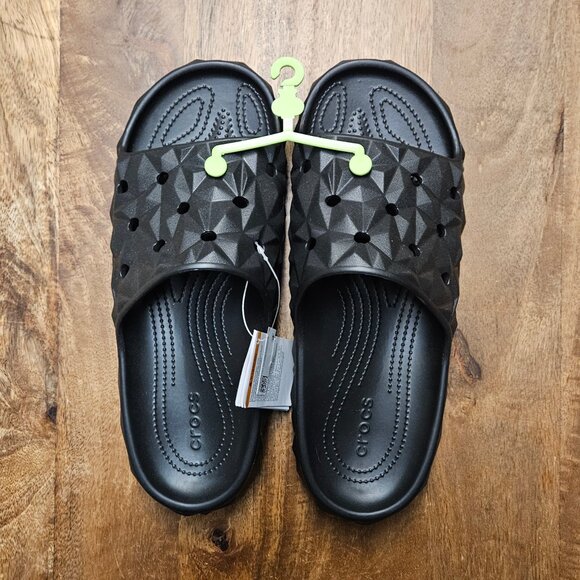 Crocs Geometric Slides Mens 12 Black Slip On Sandals - Picture 1 of 5